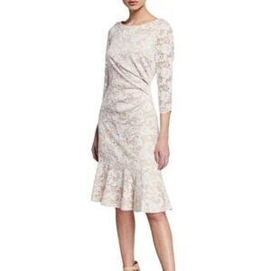 New Eliza J Ruffle Hem Lace Sheath Dress